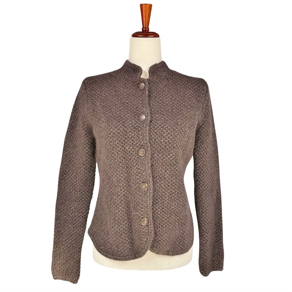 ALEXANDRA BARTLETT Vtg Y2K Angora Rabbit Hair-Wool Blend Cardigan Brown Size S